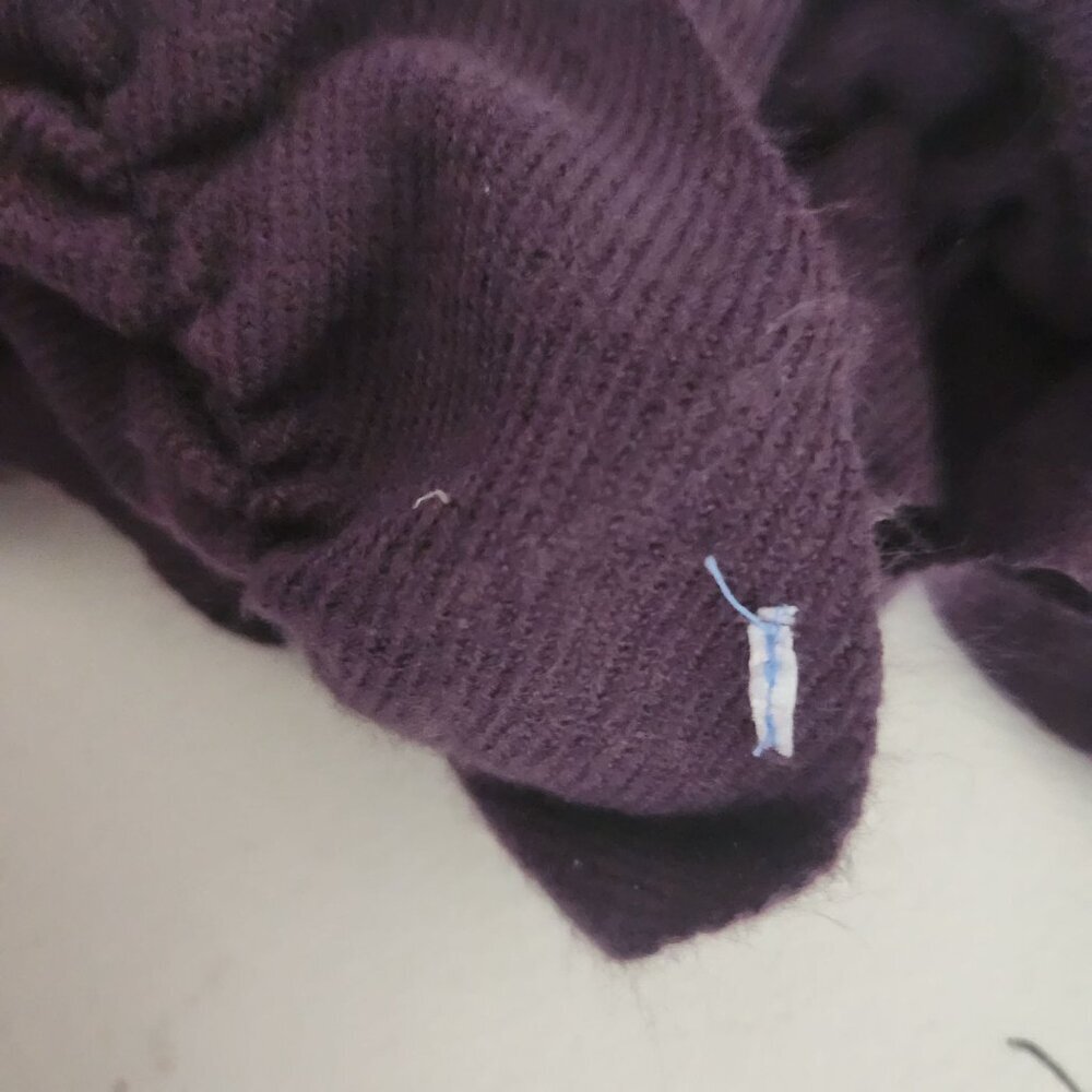 Purple Ruffled Knit Scarf With Fringe Ends - Picture 4 of 7